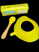 CUCCHIAIO BAMBÙ BAMBINI + VENTOSA SILICONE PER BAMBINI DA 1 ANNO COLORE GIALLO CACCIA GIOIELLI