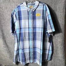 The Foundry 4XL Men's Blue Plaid Button-Up Short-Sleeve Shirt
