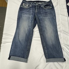 Vigoss Jeans Womens 14 Capri Classic Fit Embellished Pocket Distressed Cuff Hem