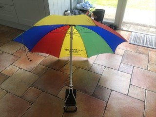 Vintage Shooting Stick Spectator Seat Umbrella Leather Aluminium British Vgc