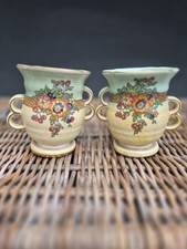 Pair of Art Deco 1930's Crown Devon Fieldings Hand Painted Vases