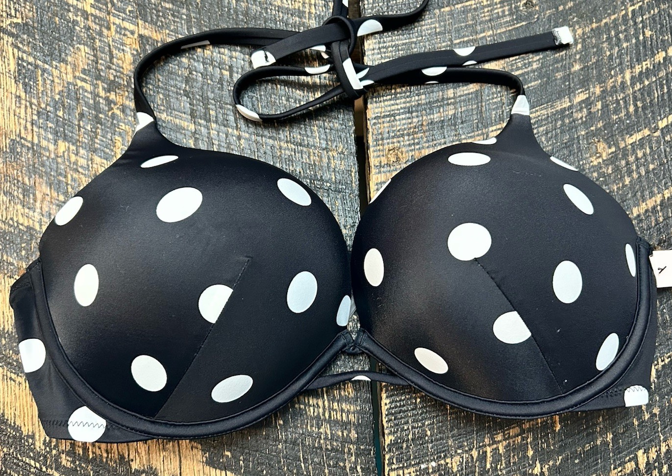 Victoria's Secret Black & White Polka Dot Padded Underwire Bikini Top - 38C Or L