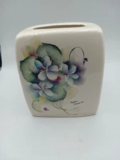 Beautiful VTG Handpainted Ceramic Tissue Box Cover Signed by Artist Karen Lemman