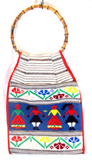 Vintage Woven Embroidered Two-sided Handbag Purse w/Bamboo Handle