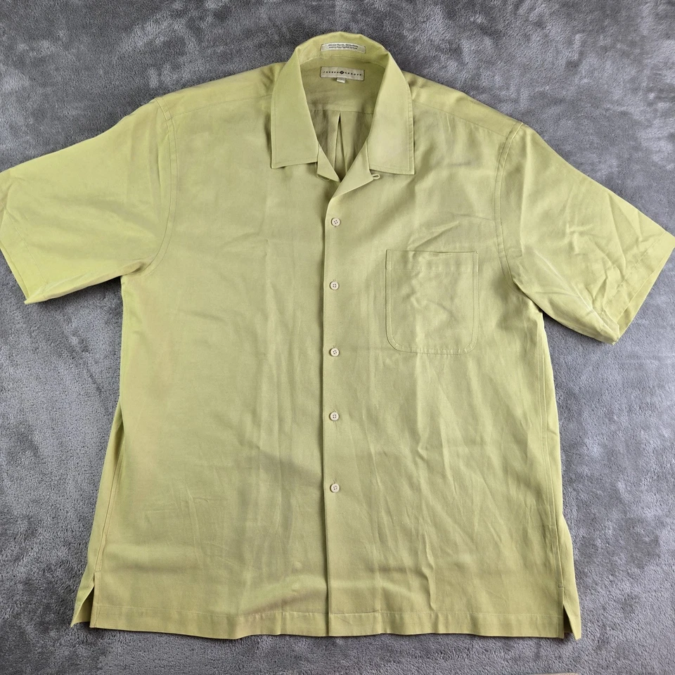 Camisa de campamento Joseph Abboud para hombre XL amarilla verde mezcla de seda manga corta vacaciones Foto 2 de 4