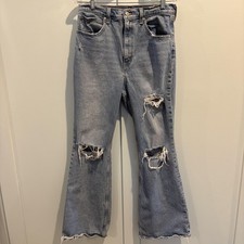 Levis 70s High Flare Jeans Womens 30x32 Blue High Rise Distressed Raw Hem