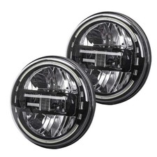 LX-LIGHT DOT Approved Black 7 Inch LED Headlights with White Halo Ring Compatibl