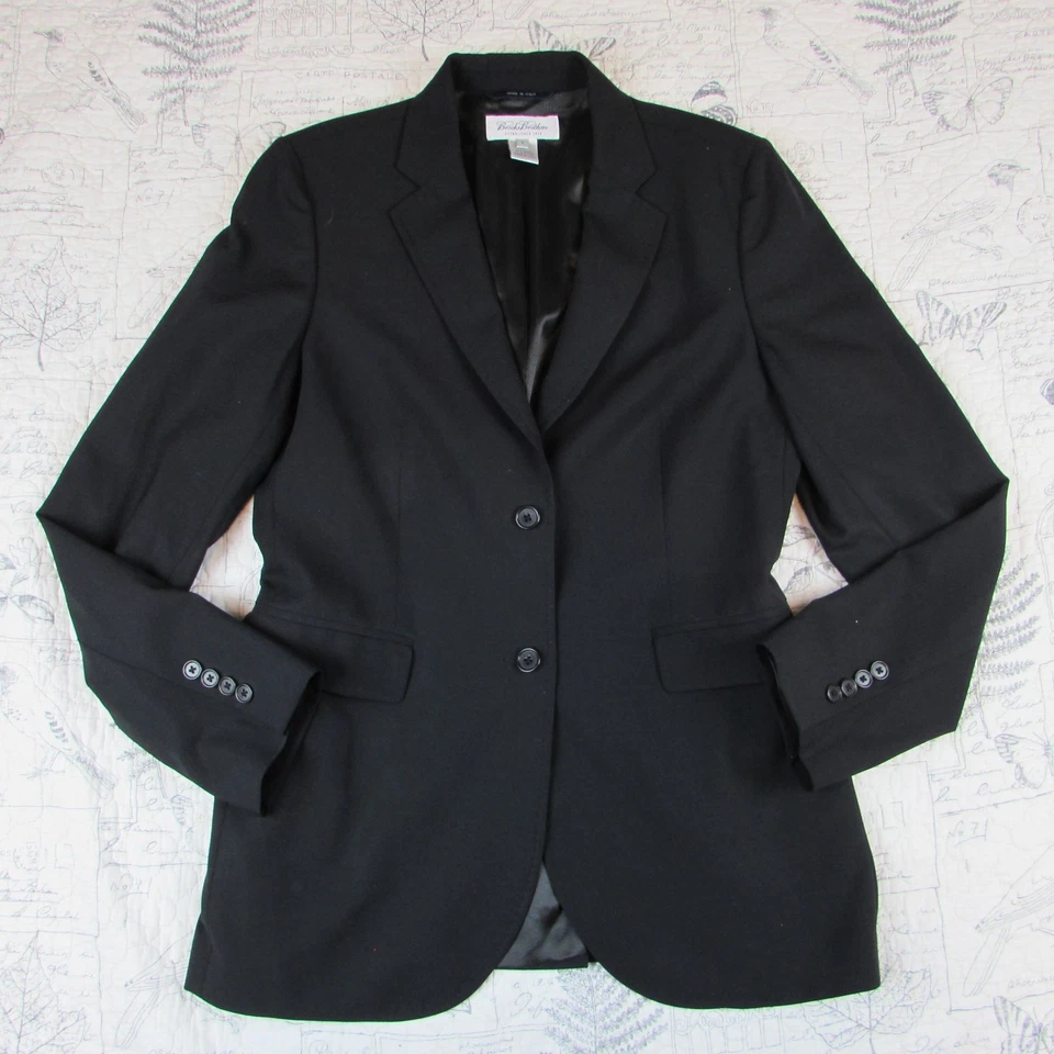 BROOKS Brothers 意大利黑色弹力羊毛上衣缝线女式西装外套夹克 6 — 第 4/4 张图片