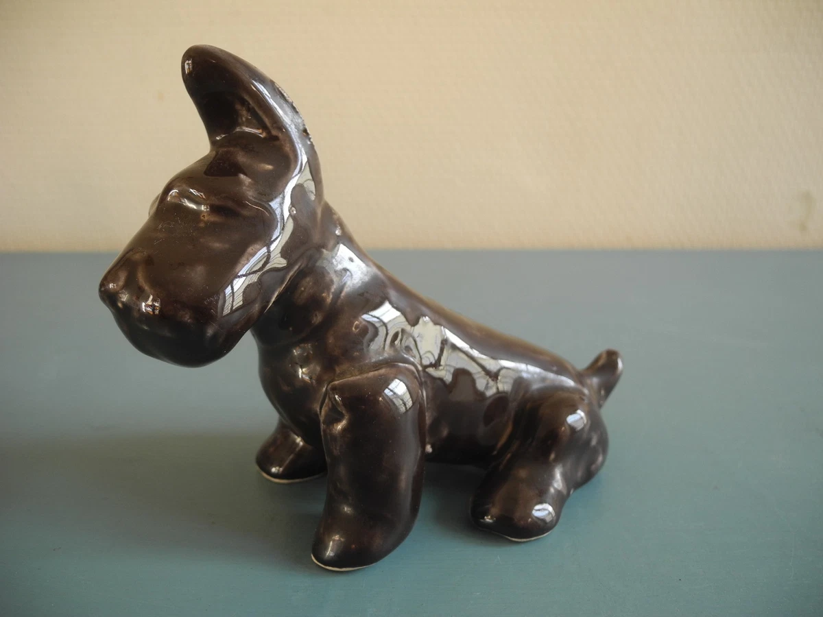Figurine Vintage Chien Teckel/basset - Céramique Blanche Et Bleue - Miniature - Très Bon état