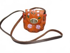 Vintage Mexican Tooled Leather Crossbody Bag Hand Painted Floral Mini Purse