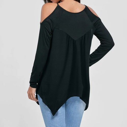Women Lace Boho Cold Shoulder Tunic Tops T-Shirt Long Sleeve Casual Loose Blouse - Picture 5 of 16