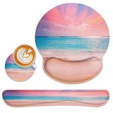 Pink and Blue Ocean Ergonomic Mouse Pad Set with Pink Wrist Rest Non-Slip Rub...