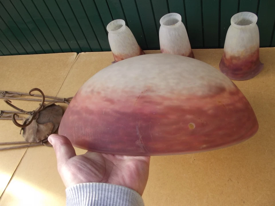 ancien lustre art nouveau Muller fréres Lunéville de ginkgo biloba à restaurer - Photo 4/4