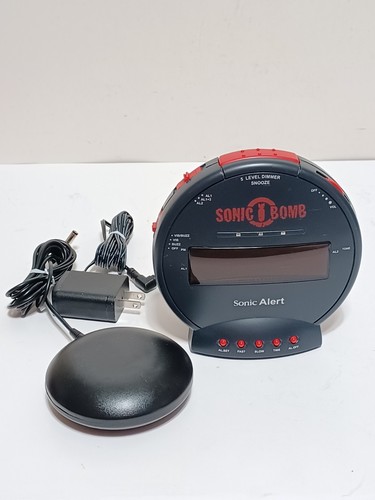 Sonic Bomb Dual Extra Loud Alarm Clock w/Bed Shaker Black Vibrating Heavy▪︎ MINT