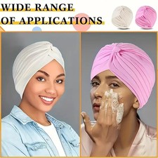 4-Pack Solid Color Turban Bonnets - Soft Pleated Headwrap for Women - Casual Che