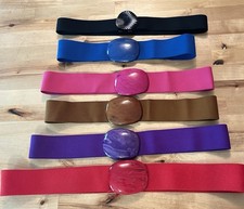 VTG 80s Women's Belt Lot 6 WIDE ELASTIC BANDS Plastic Latch Buckles STRETCHED