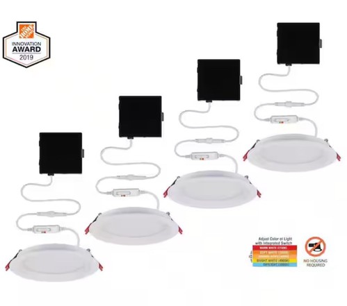 Commercial Electric 91480 6” Slim Baffle CCT LED Canless Recessed Light (4-Pack)
