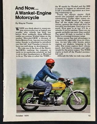Hercules/DKW Wankel engine W2000 1974 original vintage Road Test Review