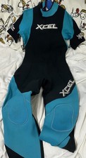 Xcel Hawaii Men's Full Wetsuit Size Large Black Teal Short Sleeve Back Zip