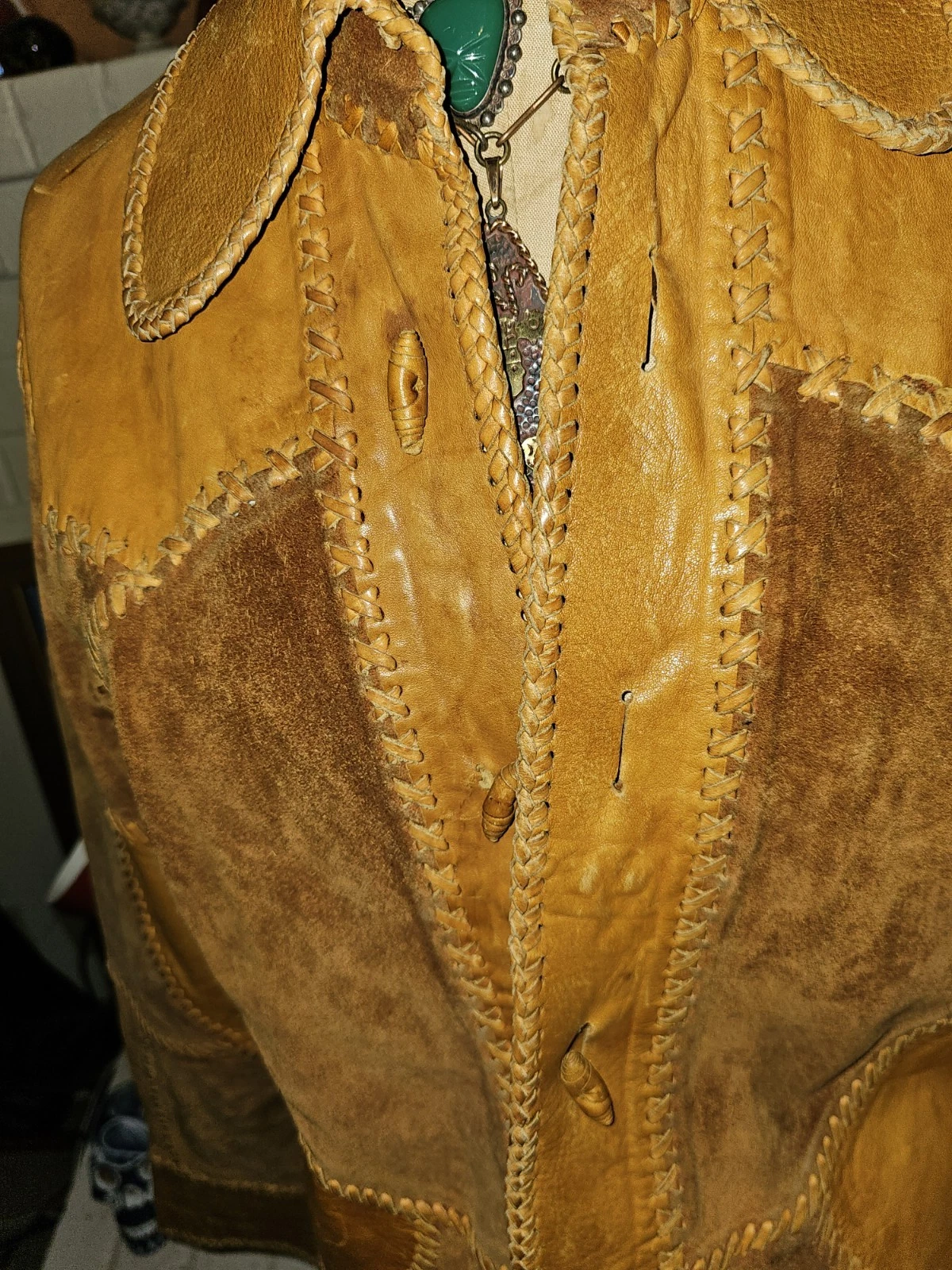 70's Hand~Made Leather Patchwork Rockn' Roll Jacket Vintage Hippie Boho 36"- 38" image 7