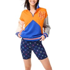 Women's Terez Orange/Blue New York Mets Classic Colorblock Quarter-Zip