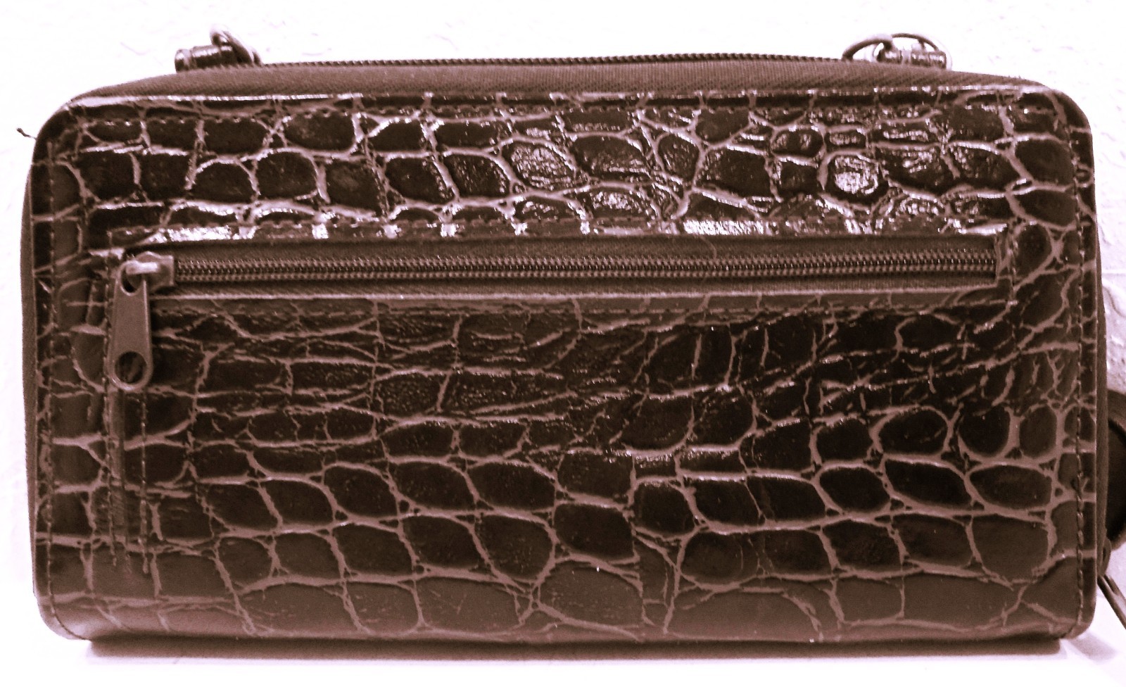 Brownish Red Embossed Crocodile Pattern Crossbody… - image 3
