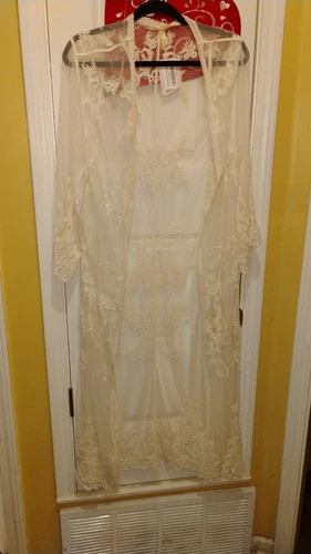 OFF WHITE Maxi abito boho Wishlist bianco sporco pizzo sovrapposto S M nuovo con etichetta