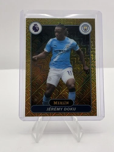 2025-26 Topps Merlin Premier League #127 Jeremy Doku Gold Mojo Refractor /50