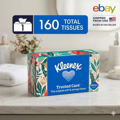 Kleenex Trusted Care Facial Tissues, 1 Flat Box, 160 Tissues per Box, 2-Ply