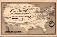 Vintage 1940s AMERICAN AIRLINES Aviation Advertising Postcard SYSTEM MAP Unused