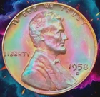 1958-D Lincoln Wheat Cent OBW Monster Toned Rainbow GEM BU Uncirculated Toner 1c