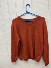 Club Room Cashmere (100%) V-Neck Men’s Medium Orange Sweater Preppy Soft Casual