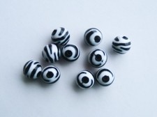 CRAFT-JEWELLERY-BEADS 10 x 12mm Zebra Striped Acrylic Round Spacer Beads