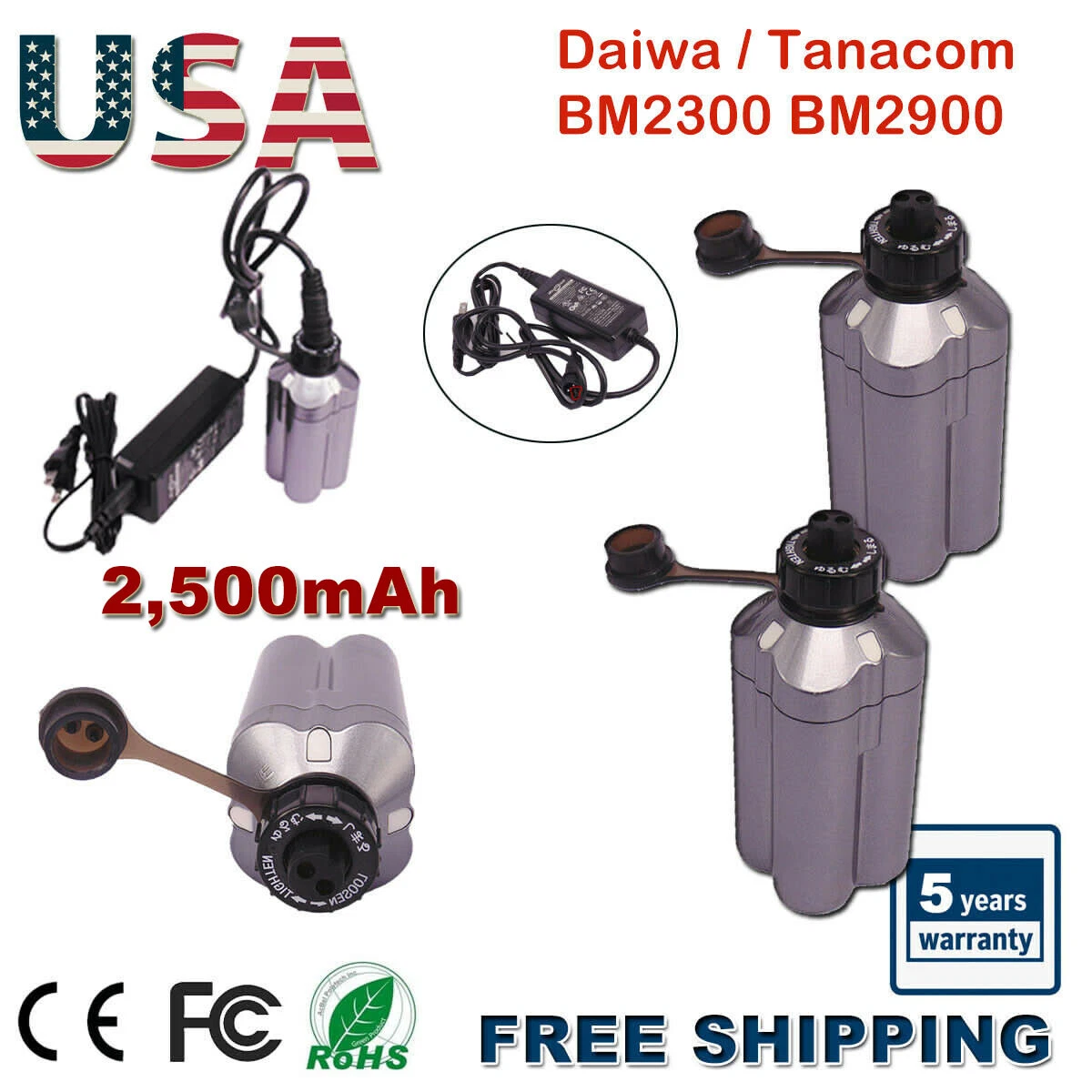 Daiwa 4X Battery &Charger Tanacom 750 500 BM2300 BM2900 Electric Fishing Reel A+