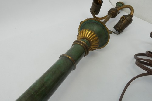 Art Deco White Metal Brass Cast Iron Base Bryant Fixture Dual Socket Green Lamp - Picture 14 of 14