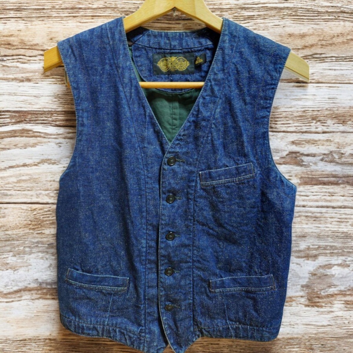 RRL Ralph Lauren Cotton Hemp Vest Indigo Vintage Men's #EA