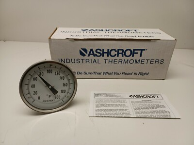 Ashcroft Thermometer 5'' Face Every Angle 0-200°F 9'' Stem 1/2 NPT 