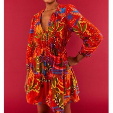 Farm Rio Women Size S Red Magic Forest Tropical Cotton Dress Boho Flowy Whimsy