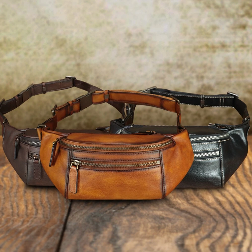 Genuine Leather Men and Women Handmade Leather Sling Bag Sling Backpack Purse