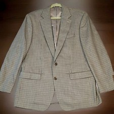 Ralph Lauren men's Silk Wool tan, blue houndstooth sport coat blazer 44L