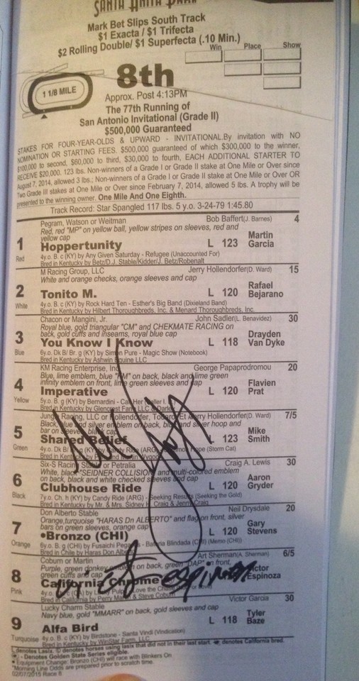 santa-anita-program-sign-victor-espinoza-mike-smith-2-triple-crown