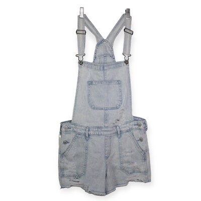 Hollister Womens M Boyfriend Short Overalls Vintage Stretch Blue Denim Bibs