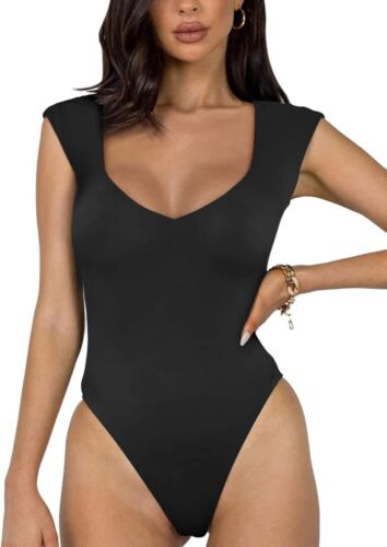 Women’s Casual seamless V Neck Slimming Bodysuits Xl Black