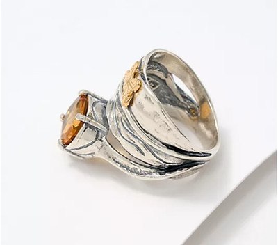 Or Paz zweifarbiger Schmetterling Edelstein Bandring, Sterling & 14K, Größe 11