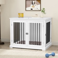 Dog Crate Furniture Wooden Indoor Dog Kennel End Table Pet cage Furniture White