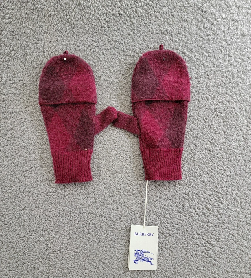 Guantes sin dedos acanalados a cuadros de lana Burberry para mujer S/M ondulación y ciruela Foto 2 de 4
