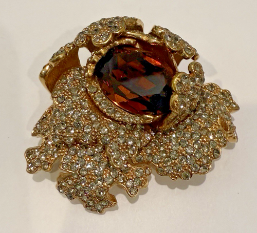 CINER VINTAGE LARGE PAVE CRYSTAL RHINESTONE & LARGE GLASS CENTER STONE BROOCH - Bild 3 von 6