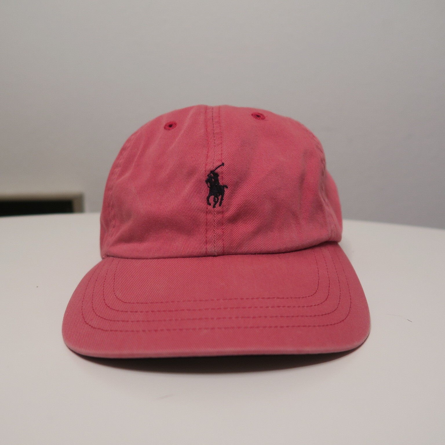 Vtg Polo Ralph Lauren Hat Cap Leather Strap Back Red Pony Distressed dad rose RL