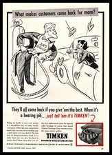 1955 Timken Tapered Roller Bearings "Joe's Service Station" Velvet Rope Print Ad