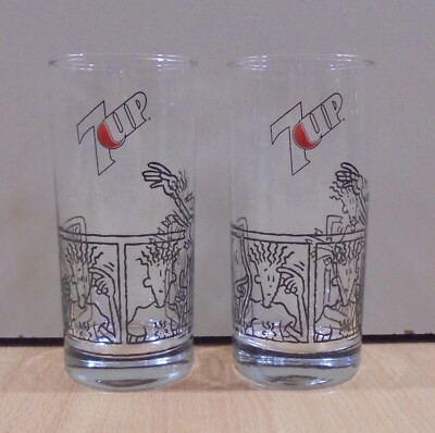 7UP SODA FIDO DIDO ADVERTISIGN VTG SET OF TWO GLASSES